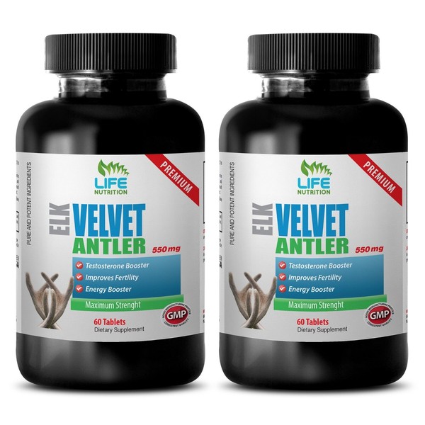 Canadian Elk Velvet Antler Powder 550mg Improves Energy 2 Bottles, 120 Tablets