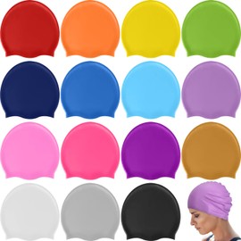 JolliLudo 15 Pcs 15/36 Pcs Unisex Adult Silicone Swim Cap Waterproof Swimming Cap Bulk for Women Men Adult Non Slip Pool Hat Elastic Silicone Caps Water Resistant for Long Short Hair (Bright Color)