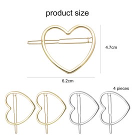 Aikeis 4 Pack Heart Metal Hair Clips for Women Girls Chic Simple Fashion Hair Accessories Simple Hair Accessories (Gold, Silver)