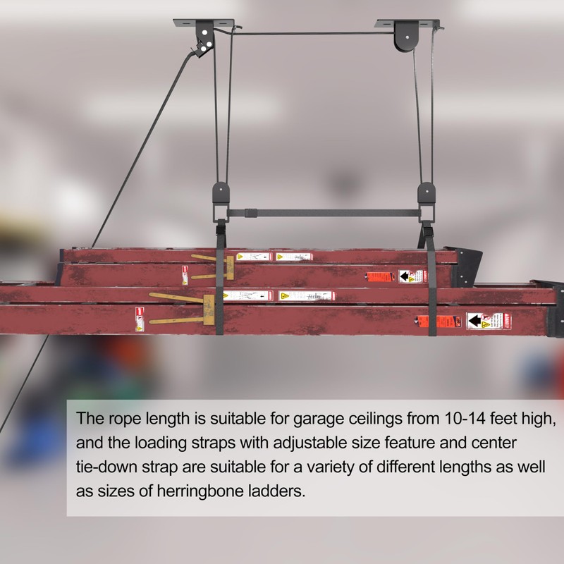 TRUSOON Ladder Storage, Larger Pulley Ladder Hoist, Self Locking Function