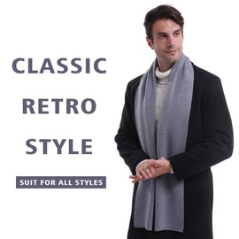 Dovava Men's Scarf, 30% Merino Wool Winter Soft Warm Cashmere in 4 Colours (With Gift Box). - gray