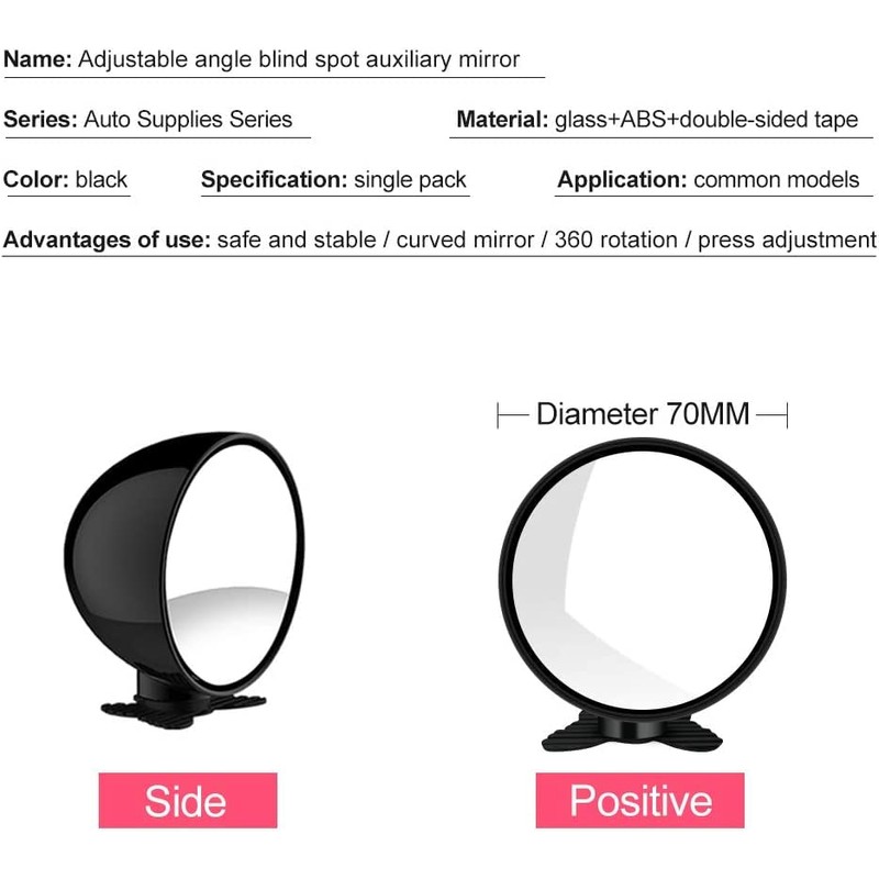 Biqing Blind Spot Mirrors, Universal Car Accessories, 360 Adjustable, Convex,
