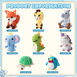 Chunful 9 Pcs Crochet Kit for Beginners DIY Animal Craft Set Adults Holiday Birthday Gift for Crochet Lovers with Step by Step Video Colorful Yarn, Hook Accessories