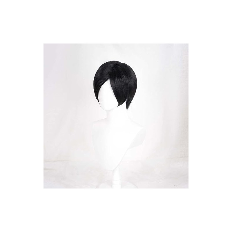 Osseoca- Peluca de pelo corto negra con flequillo y raya