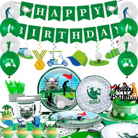 Golf Birthday Decorations,159pcs Golf Birthday Party Decorations & Golf Theme Party Tableware Set - Golf Birthday Banner Balloons & Golf Party Plates Napkin Tablecloth etc Golf Birthday Party Supplies