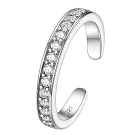 FOCALOOK Toe Rings for Women Sterling Silver Summer Jewellery 3mm Open Adjustable Sparkly Party Cubic Zirconia Clear Crystal Thumb Ring Knuckle Ring Foot Ring