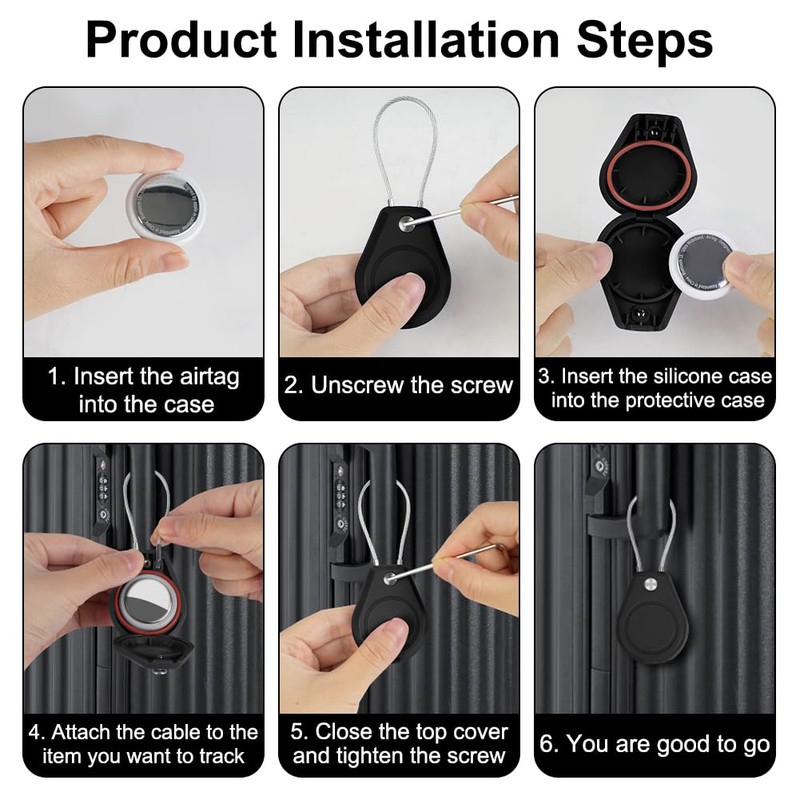 AXFEE 2PC Airtag Case with Wire Rope, Security Lock Steel