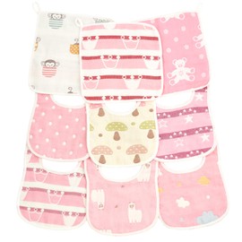 BMC bib. Bib, 6-piece Towel, 3-Piece Set, Bib, 100% Cotton, Soft, 6-ply Gauze, U-Shaped, Pink