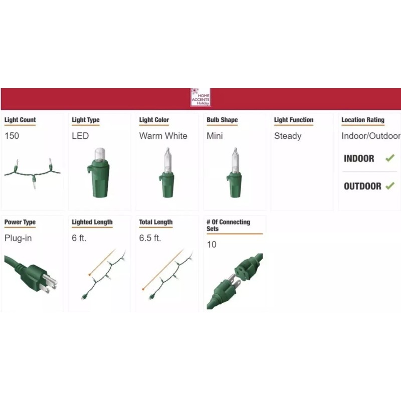 Home Accents 150 Mini Warm White Continuous On LED Net