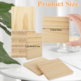 50 Pack Unfinished Wood Coasters, 4 Inch Square Wooden Coasters for Crafts with Non-Slip Silicon Dots, Blank Wooden Coaster Bulk for DIY Stained Painting Home Decoration Wood Engraving