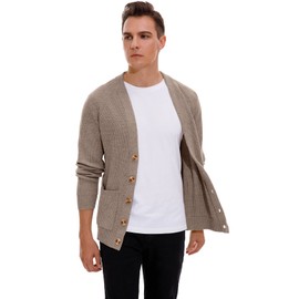 Sailwind Men's Cardigan Pullover Cardigan V Neck Winter Jacket Classic Warm Long Sleeve Cardigan with Buttons and Pockets, desert khak