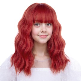 Ufindcos Red Wig for Kids Girls Short Reddish Wigs with Air Bangs Short Curly Wavy Child Wig Red Bob Synthetic Hair Wigs