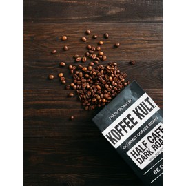 Koffee Kult Half Caff Coffee Whole Bean Dark Roast Half Caffeine Decaf Low Acid Naturally Decaffeinated (Whole Bean, 32oz)