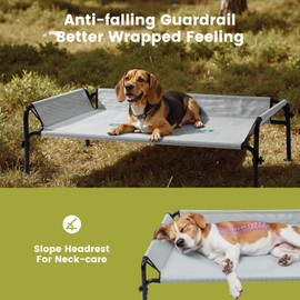 Gardner Pet Elevated Dog Bed for Medium Size Dog, Outdoor Raised Bed Waterproof Portable Cooling Cot Pet Hammock Bed with 3-Sided Guardrail, Breathable Mesh, Grey, 42 Inches