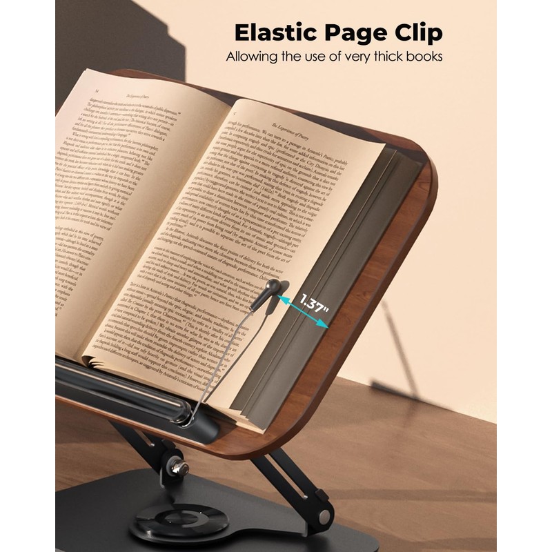 Viozon Book Stand for Reading,Book Holder, Height&Angle Adjustable, 360° Rotating
