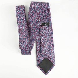 Alizeal Mens 3.15inches Exquisite Floral Tie with Small Flower Printed Pocket Square, Navy+Hot Pink