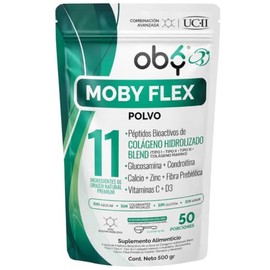 Colageno Hidrolizado 1, 2, 3 y Marino | Glucosamina, Condroitina, Calcio, Zinc, Vitamina C, D3 | Peptidos Bioactivos | Articulaciones Piel Huesos | Alta Biodisponibilidad | MOBY FLEX | Oby Polvo Puro sin sabor 500g