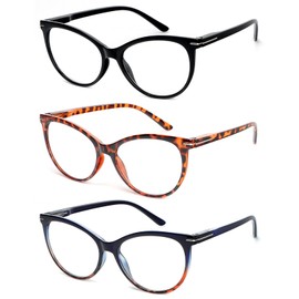 KoKoBin Reading Glasses for Women 3 Pairs Cat Eye Oversized Spring Hinge Fashion Readers +1.0
