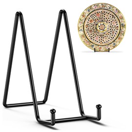 QMAHA Pack of 4 Plate Stands, 6 Inch Metal Easel Stand, Small Picture Stand, Plate Holder Stand for Presentation, Decorative Plate Holder, Display Stand for Plates, Photos, Books (Black)
