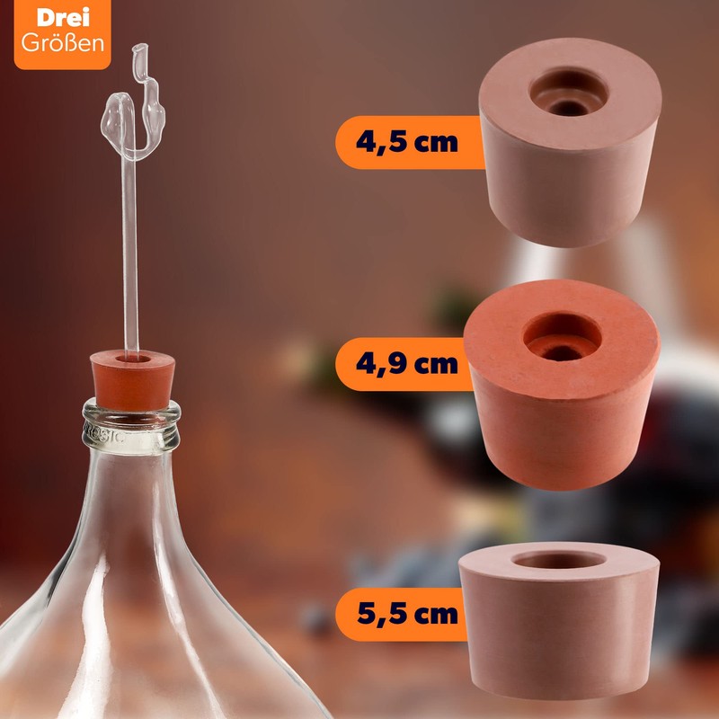 KADAX Rubber Stopper, Cork with Hole for Fermentation Tubes, Rubber