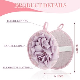 Boao Bath Shower Pouf Sponge Mesh Pouf Shower Ball Exfoliating Body Sponge Pad Scrubber Glove with Flower Bath Ball(3 Pcs,Beige,Dark Pink Purple)