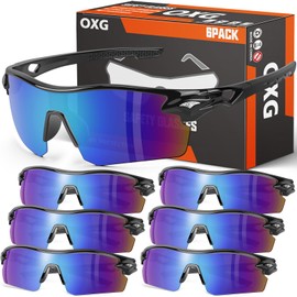 OXG 6 Pair Safety Glasses, Scratch Resistant Wraparound Lenses ANSI Z87.1 Protective Eyewear for Unisex (Black Frame, Multicolor Lenses)