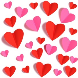 Valentines Day Wall Decorations Galentines Day 60 Pcs Red Pink 3D Pink Heart Wall Stickers Waterproof Wall Decals for Wedding Anniversary Party Bedroom Home Decor