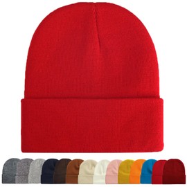 ZOORON 1&2 Packs Beanie for Men Women Men's Beanie Hat Acrylic Knit Cuff Beanie Cap Slouchy Knit Skull Cap Warm Winter hat Red