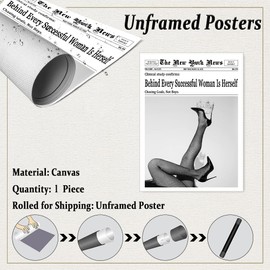 Trendy New York newspaper Behind Every Succesful woman Is HerselfFeminism Black and White Canvas Print Wall Art Fashion Preppy College Dorm Aesthetic Decor 11x14in Unframed