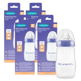Lansinoh Baby Bottle Set with NaturalWave Teat Size M, 240 ml, Pack of 4 - Baby Bottle in Compact Design for Improved Stability - with Stackable Lid
