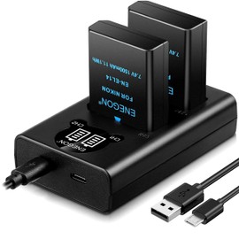 ENEGON EN-EL14 Battery 2-Pack 1500mAh and LED Display USB-C Dual Charger Compatible with Nikon D3100 D3200 D3300 D3400 D3500 D5100 D5200 D5300 D5500 D5600