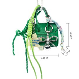 TUTKIMUS Designer-Inspired Cute Mini Leather Bag Charm & Keychain – Detachable Braided Nylon Rope Pendant Purse Charms for Women Handbag Tote & Backpack Accessory Decorative (Green)