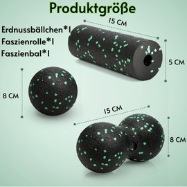 Fascia Ball and Fascia Roller Set, Small Massage Ball, Fascia Roller for Spine, Back, Neck, Massage Ball Set, Medium Hard with Storage Bag (Pack of 3)