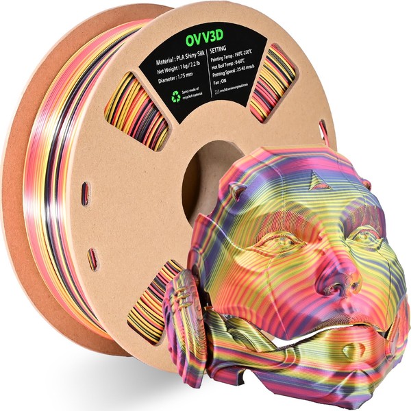 PLA Filament 1.75mm Stripe Tri-Color Silk Rainbow PLA Filament, Rainbow