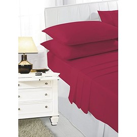 Easy Care Percale Poly Cotton Fitted Bed Sheet (Fitted Sheet 4FT Small Double, Red)