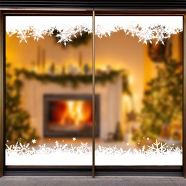 Topeedy 8m Christmas Snowflake Window Stickers,8pcs Winter Fluffy Snow and Frost Sticker Reusable Double-Side White Window Cling Display for Xmas Party Decoration-Snow Pile