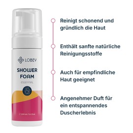 LOBEY Duschschaum mit Aloe Vera & Panthenol – Sanfte Reinigung für Empfindliche Haut – Natürlich & PH-hautneutral – Fruchtig-blumiger Duft von Hibiskus – Ohne Parfüm & Öle (200 ml)