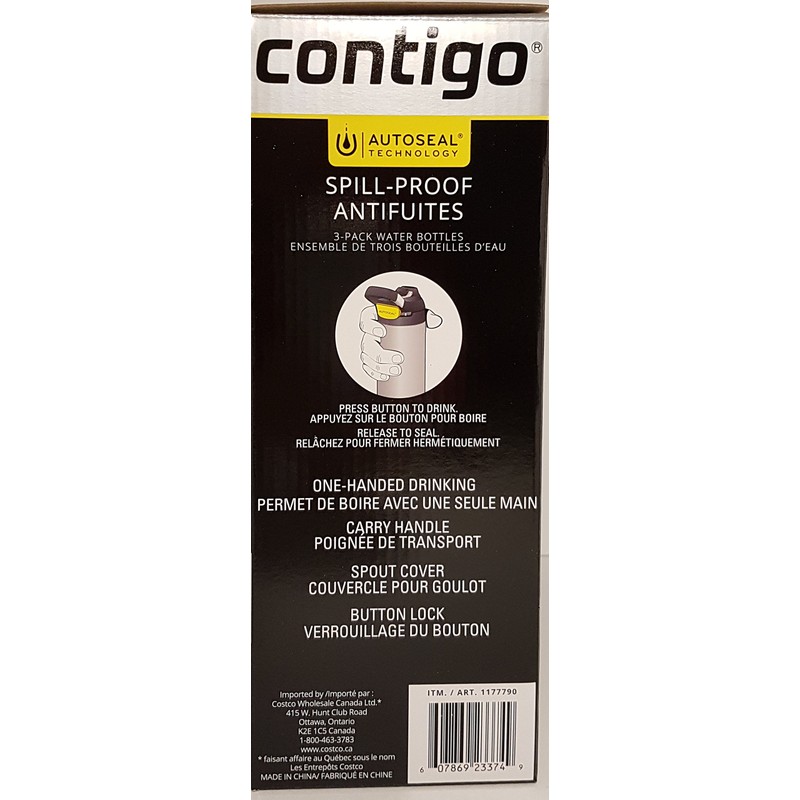 Contigo Autoseal Spill-Proof Water Bottle 24oz, 3 Pack (Smoke, Iced