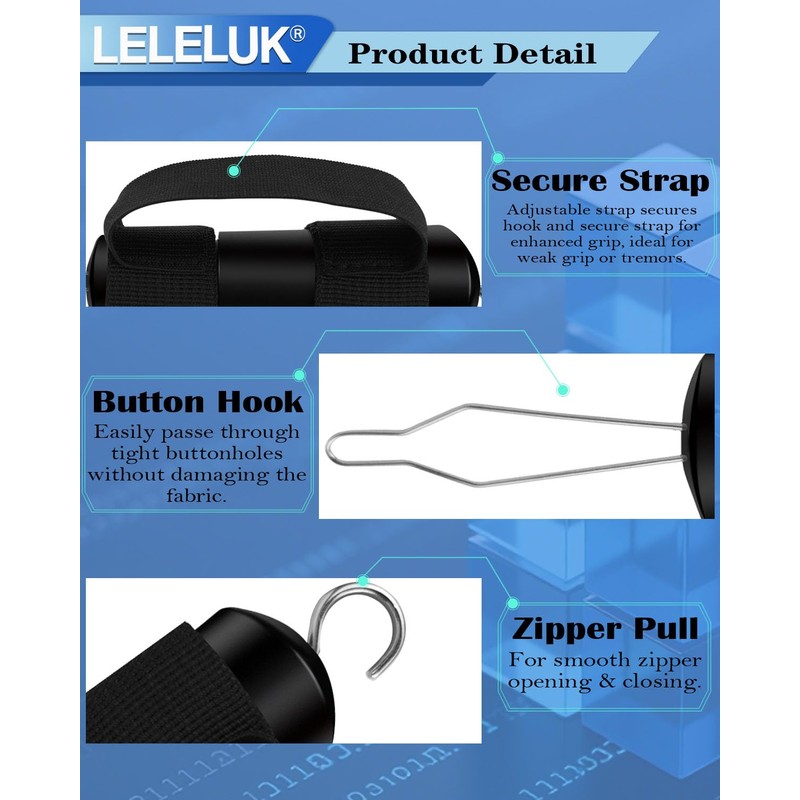 2-Pack Button Hook with Strap for One-Handed Dressing - Adaptive