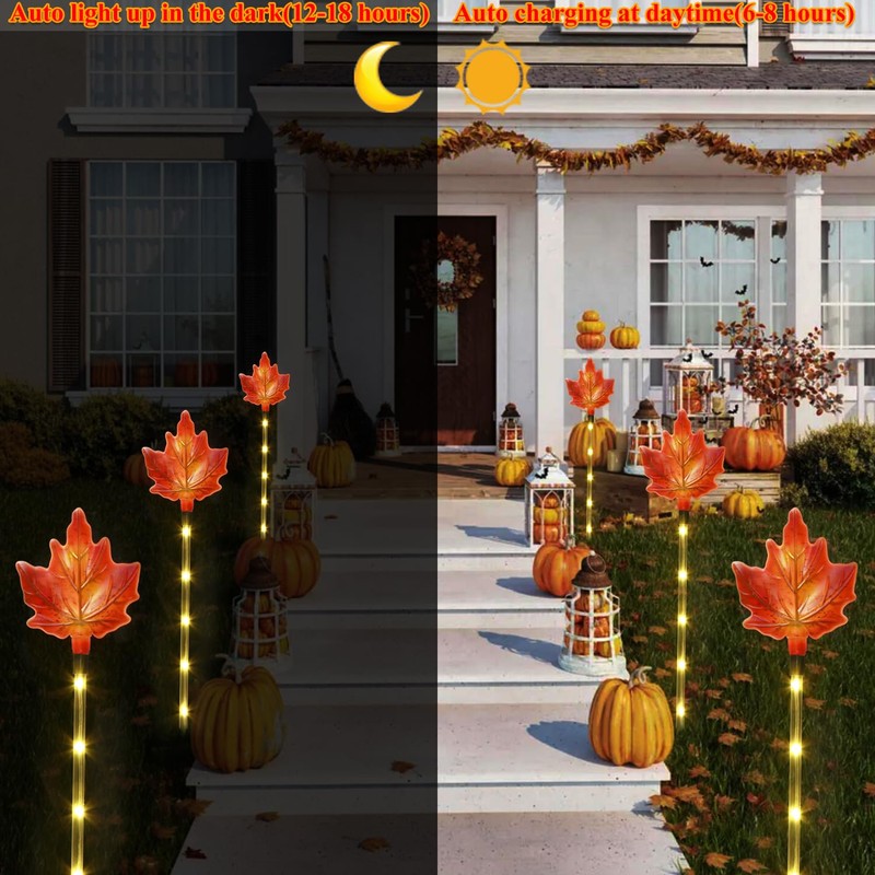 Mankinlu Fall Decor Solar Pathway Lights Outdoor Thanksgiving Decorations, 6