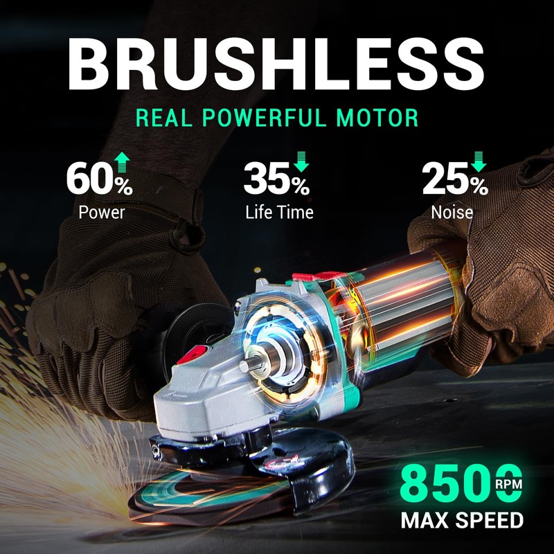 DCA Cordless Angle Grinder 20V 4-1/2 inch, 8500RPM Brushless Motor,