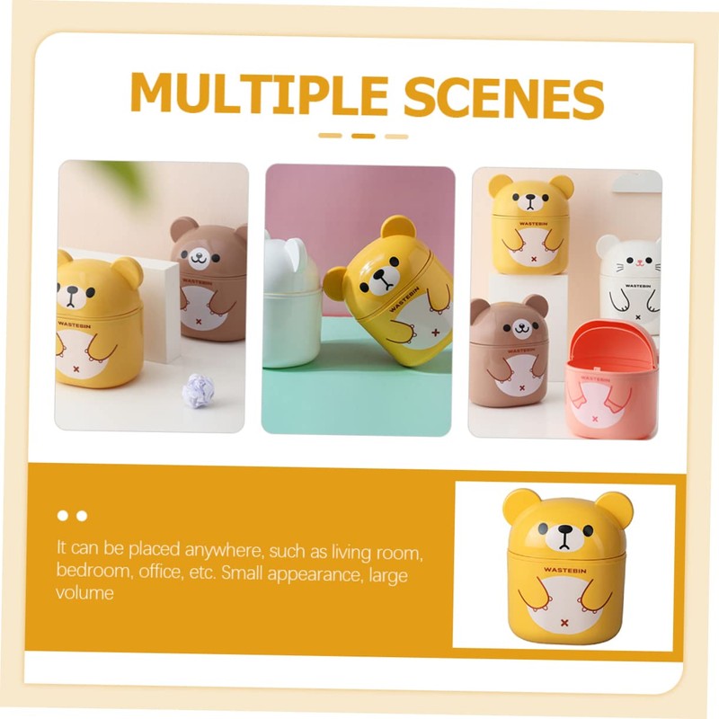 Alipis Kawaii Mini Trash Can with Lid Small Plastic Desktop