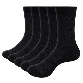 YUEDGE Basic Bamboo Mens Socks For Men Size 6-10, Breathable Anti-Odor Classic Black Casual Everyday Formal School Office Business Dress Socks, Multipack, 5 Pairs
