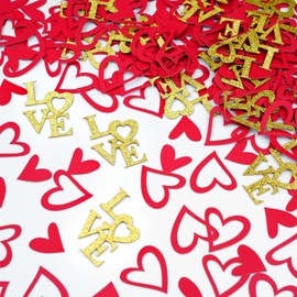 KatchOn, Red and Gold Heart and LOVE Confetti - Pack of 200 | Heart Shaped Confetti, Love Letter Confetti for Valentines decorations | Valentines Confetti, Valentines Table Decorations | Wedding Decor