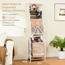 Pinzoveco Blanket Ladder, 7 Tier Blanket Ladders for The Living Room,Wooden Ladder Shelf with Hooks, 5.5ft Blanket Holder Rack Farmhouse Ladder Rack for Storage and Home Decor (White)