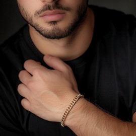 QueenBee 14K Gold Cuban Bracelet 6mm 18cm, Hypoallergenic Curb Chain Bracelet for Men, Quality 6mm Cuban Bracelet for Him, Birthday Present, Valentine’s Day & Father’s Day Jewelry