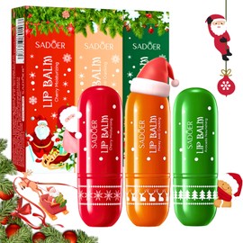 Christmas Lip Balm Gift Set, 3 Pcs Santa Lip Balm Set For Lip Care, Moisturising Lip Balm Rich In Avocado, Cherry, Honey, Christmas Skincare Repair Lipbalm For Cracked, Dry And Chapped Lips