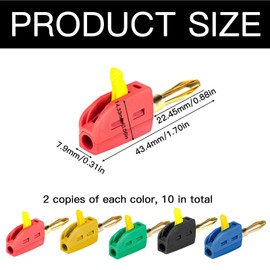 Banana Plugs 32 A, 4 mm Banana Plugs High Current Quick Connection Gold-Plated Banana Plug Converter for Home and Workshop, Five Colours Pack of 10