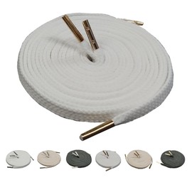 Actika Sneaker Shoelaces, Metal Cell Tip, Metal Tip, Rank Up, Customized, 47.2 - 59.1 inches (120 - 150 cm), Width 0.2 - 0.3 inches (6 - 8 mm), Metaltip, gold chip white