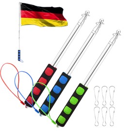 FORMIZON Pack of 3 Telescopic Flagpole, 2 Metres Handheld Telescopic Flagpole, 3 Colours Stainless Steel Extendable Flag Pole and 6 Pieces Flagpole Clip Hooks, for Teachers, Travel Guides, Banner Flag